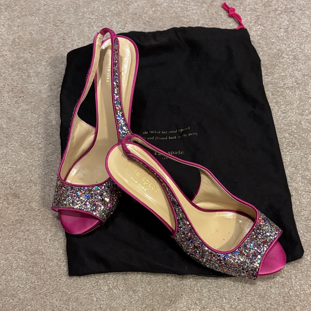 Kate Spade Multicolor Glitter Peep-Toe Heels